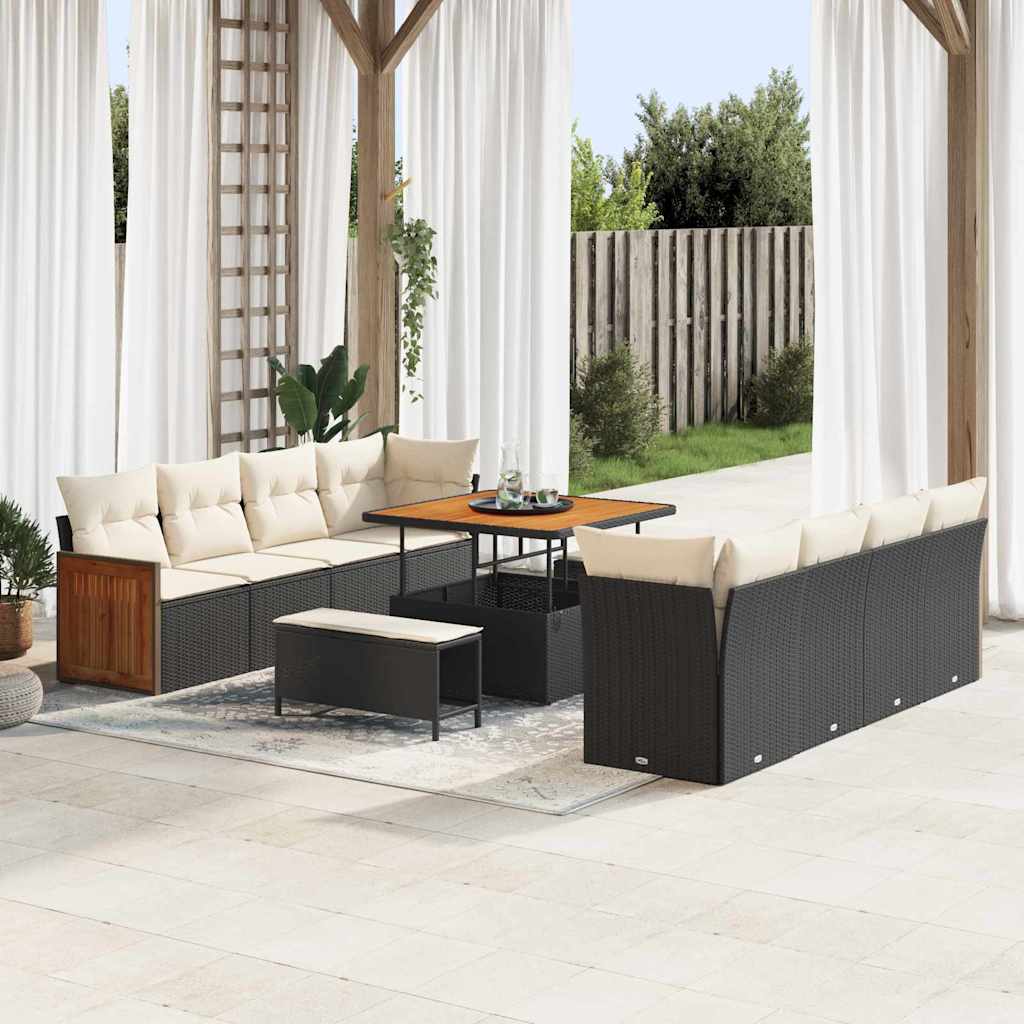 Garten-Sofa-Set 11 pcs Schwarz und Creme 100 x 100 x 71 cm